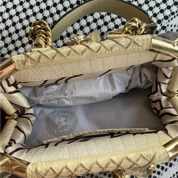 Vintage Versace Brown/Cream Croc EmbossedLeather Madonna Satchel NWT - Picture 4 of 12